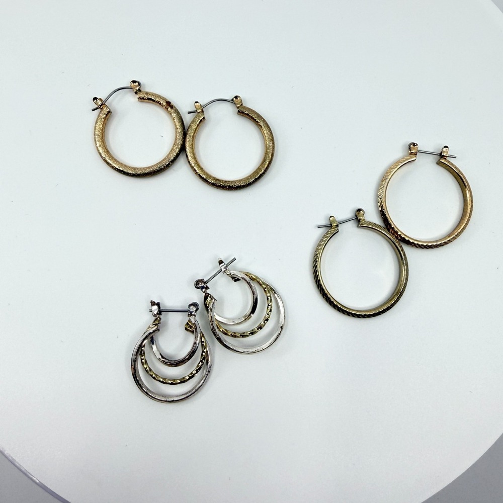 Vintage Y2K Gold & Silver Textured Hoop Earrings Multi Pack Lot